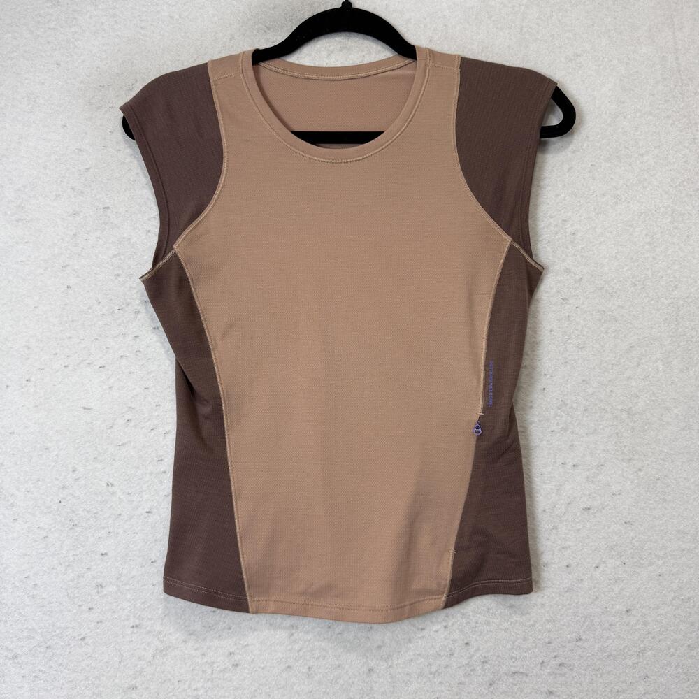 Lululemon Tank Top Womens Small Brown Colorblock Crew Neck Zip Pocket Athletic